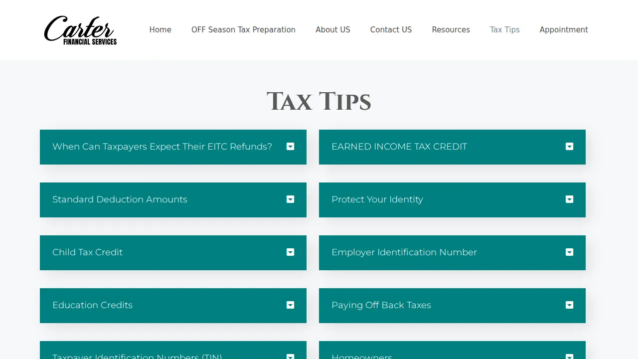 Carter Financial Services page
