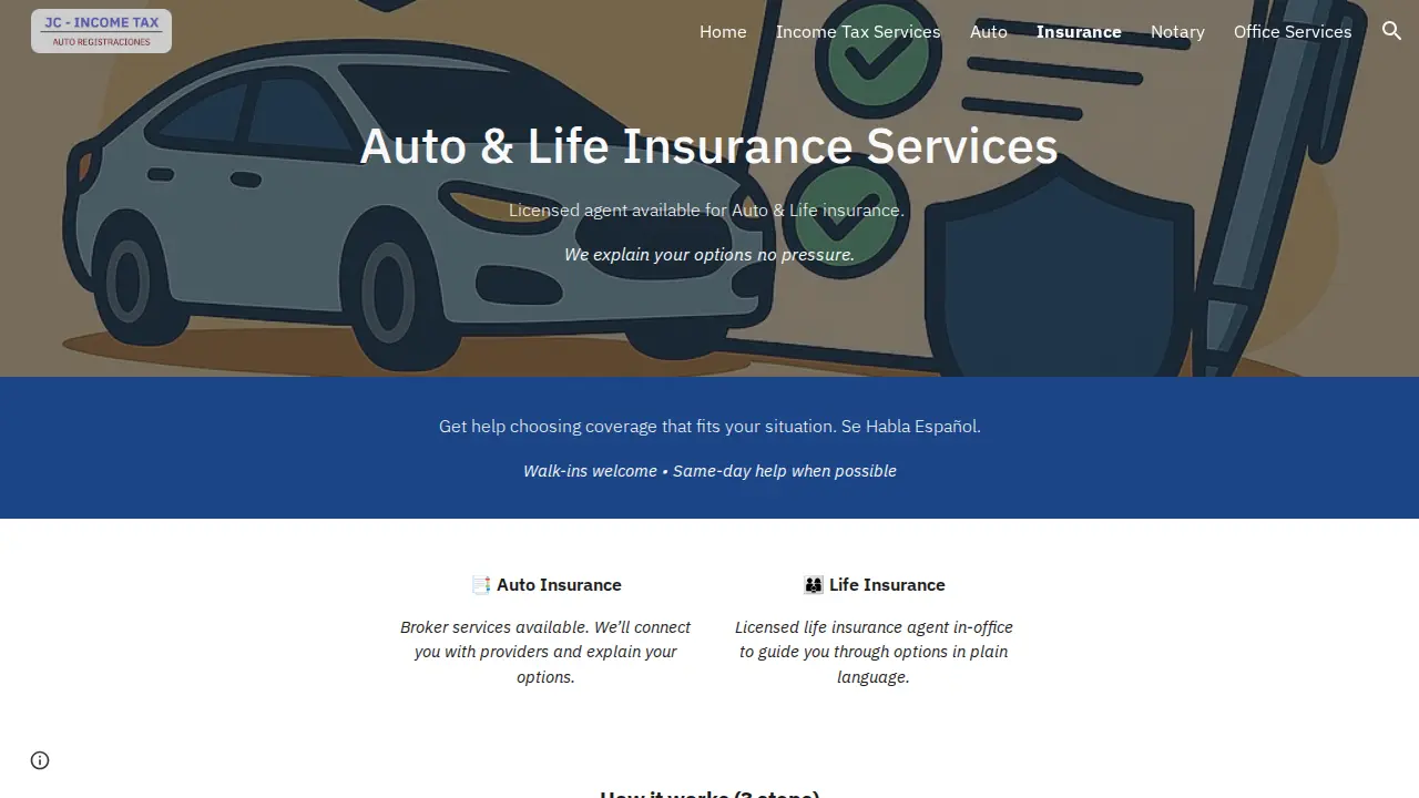 JC Income Tax and Office Services page