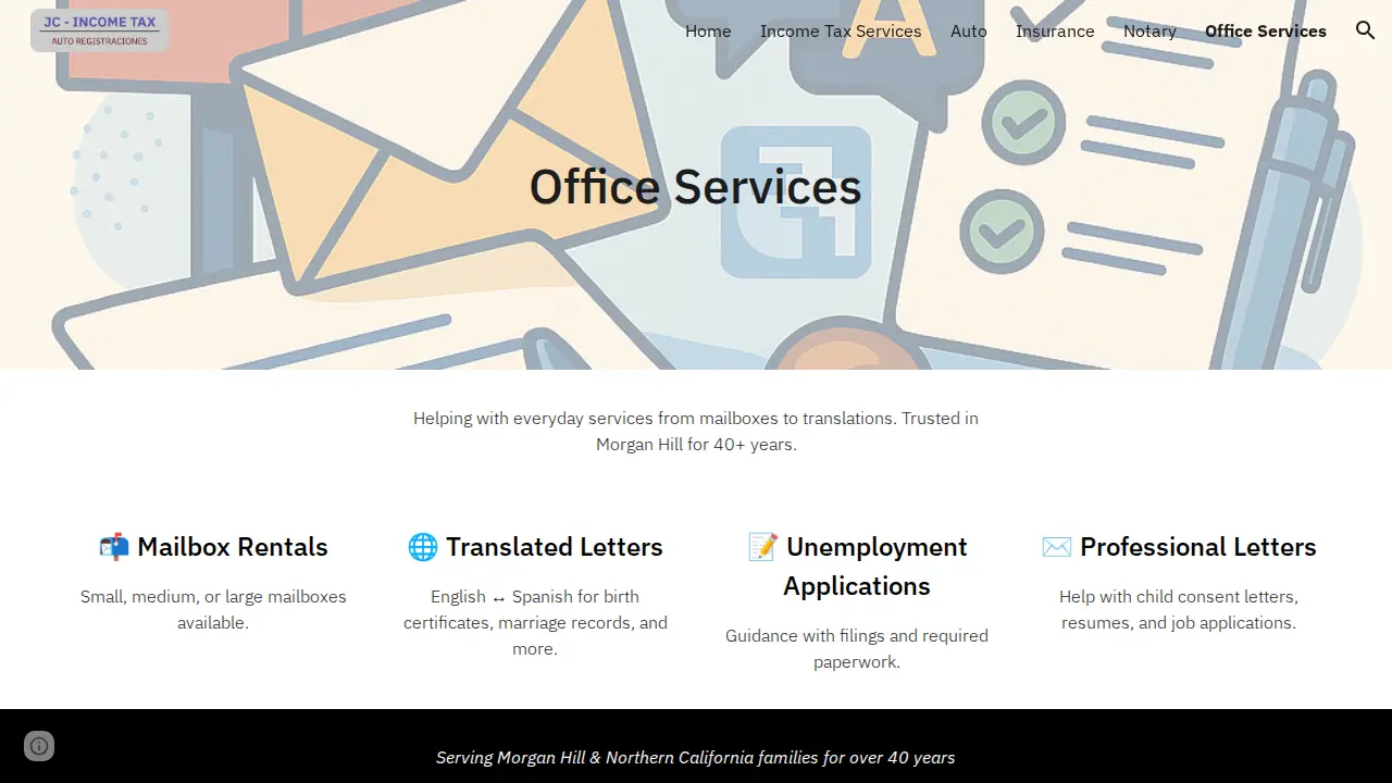 JC Income Tax and Office Services page
