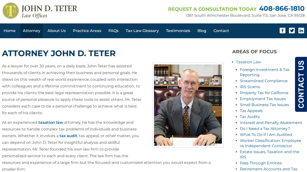 John D. Teter Law Offices page