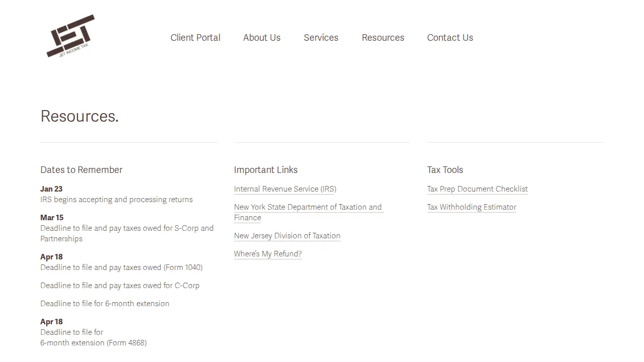 Jet Income Tax-Tax Preparation, Accounting, Notary page