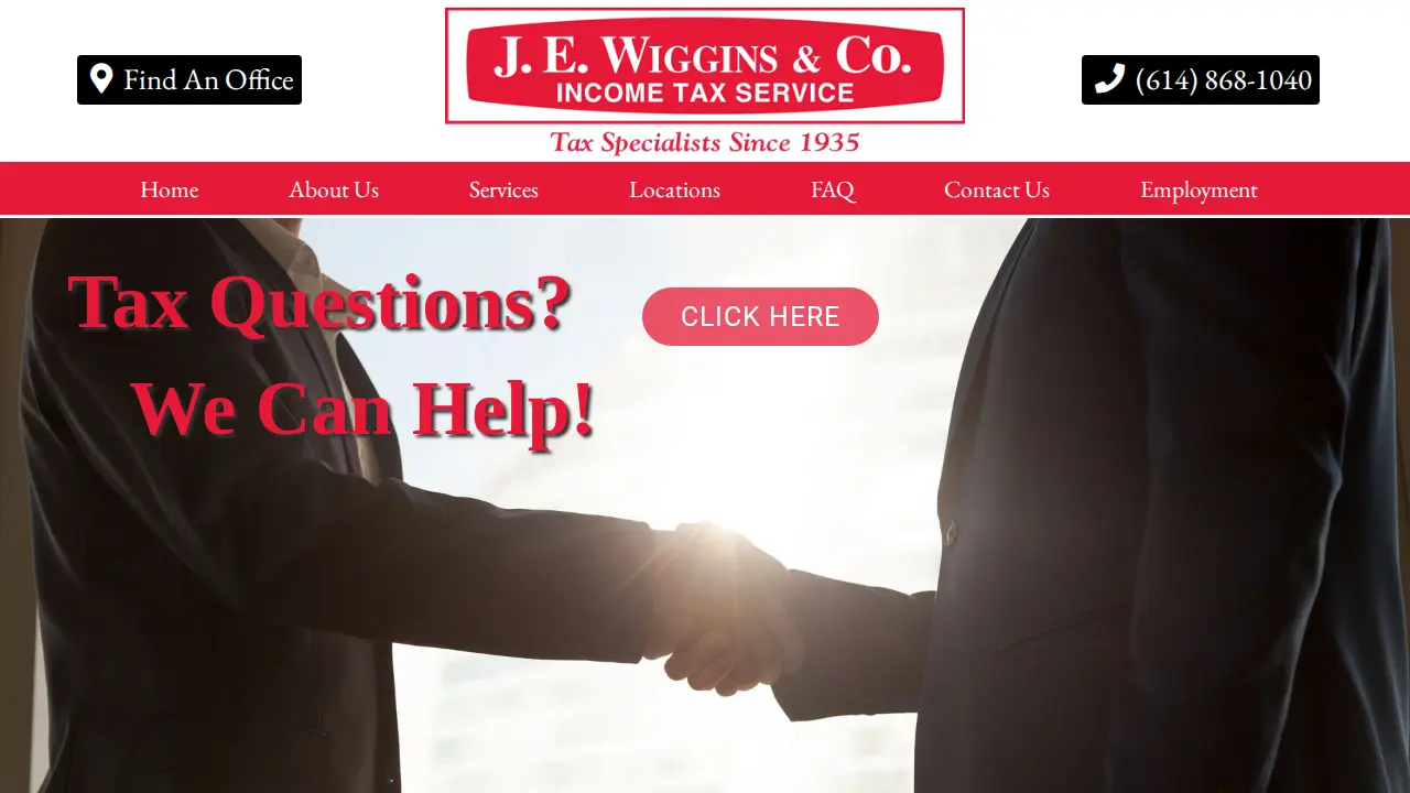 J. E. Wiggins & Co. Income Tax Service page