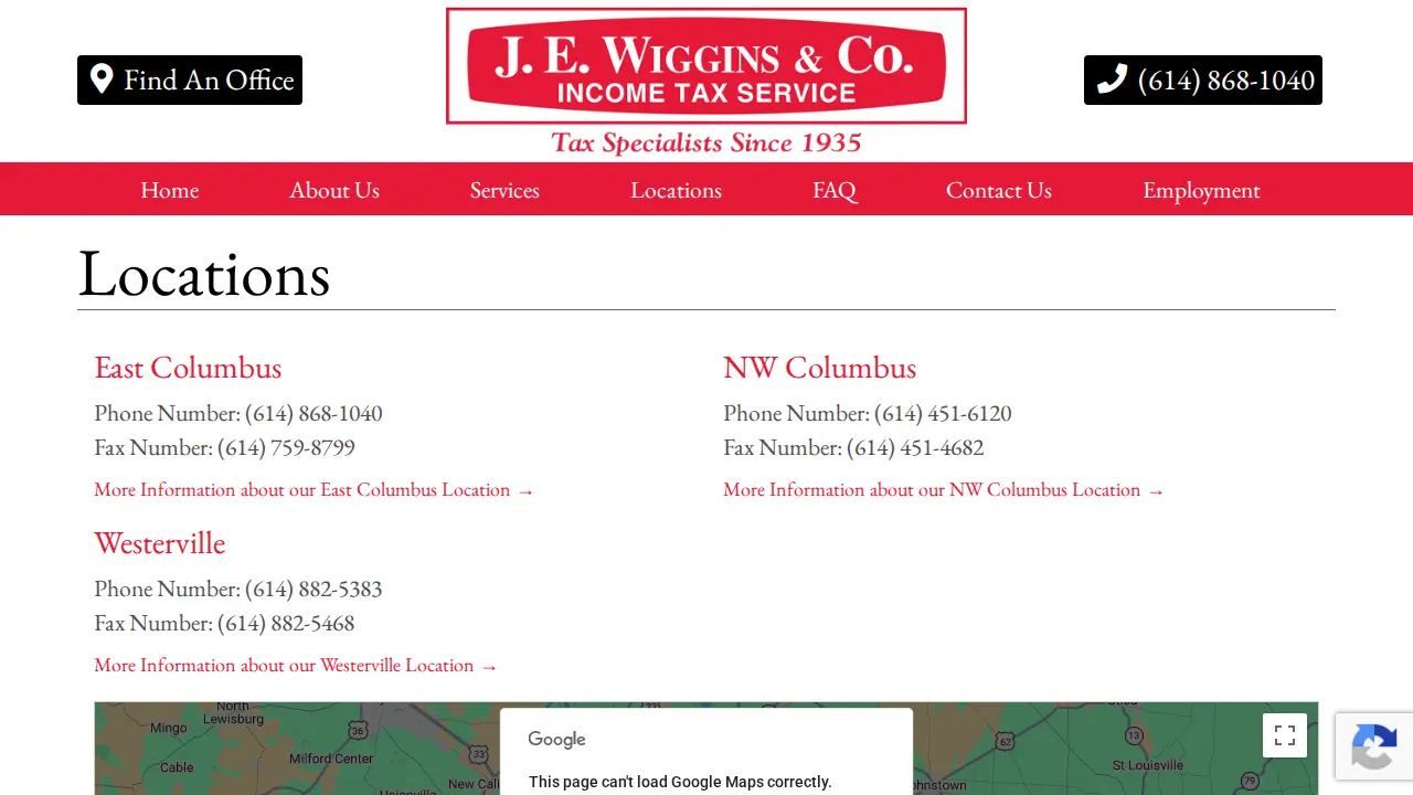 J. E. Wiggins & Co. Income Tax Service page