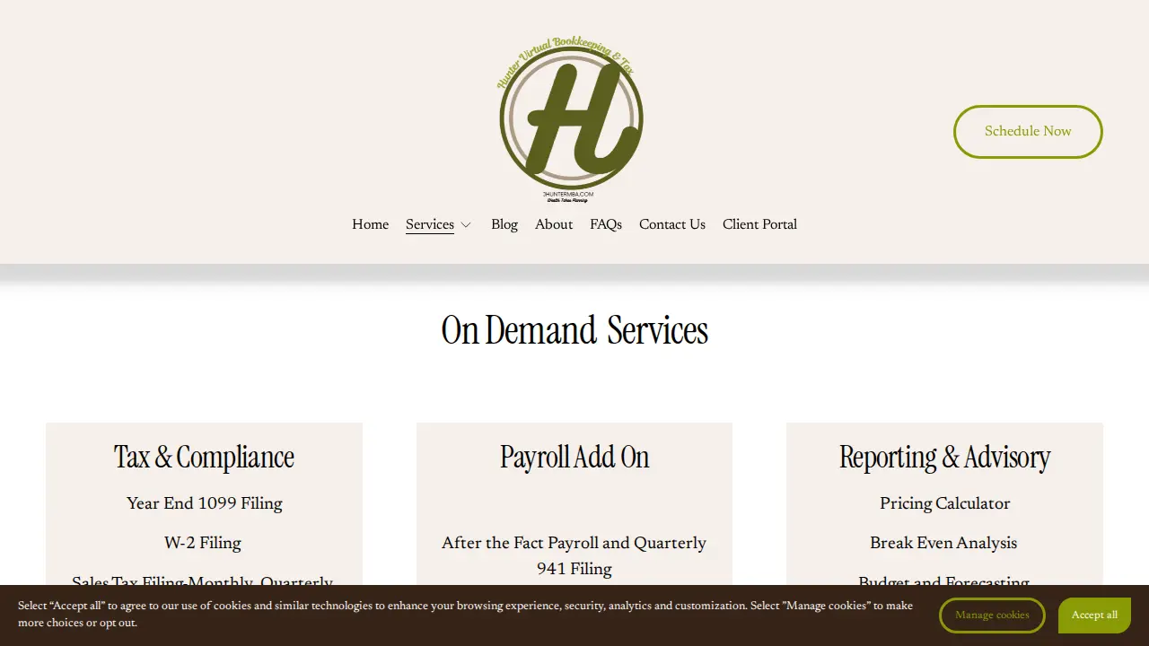 Hunter Virtual Bookkeeping and Tax page