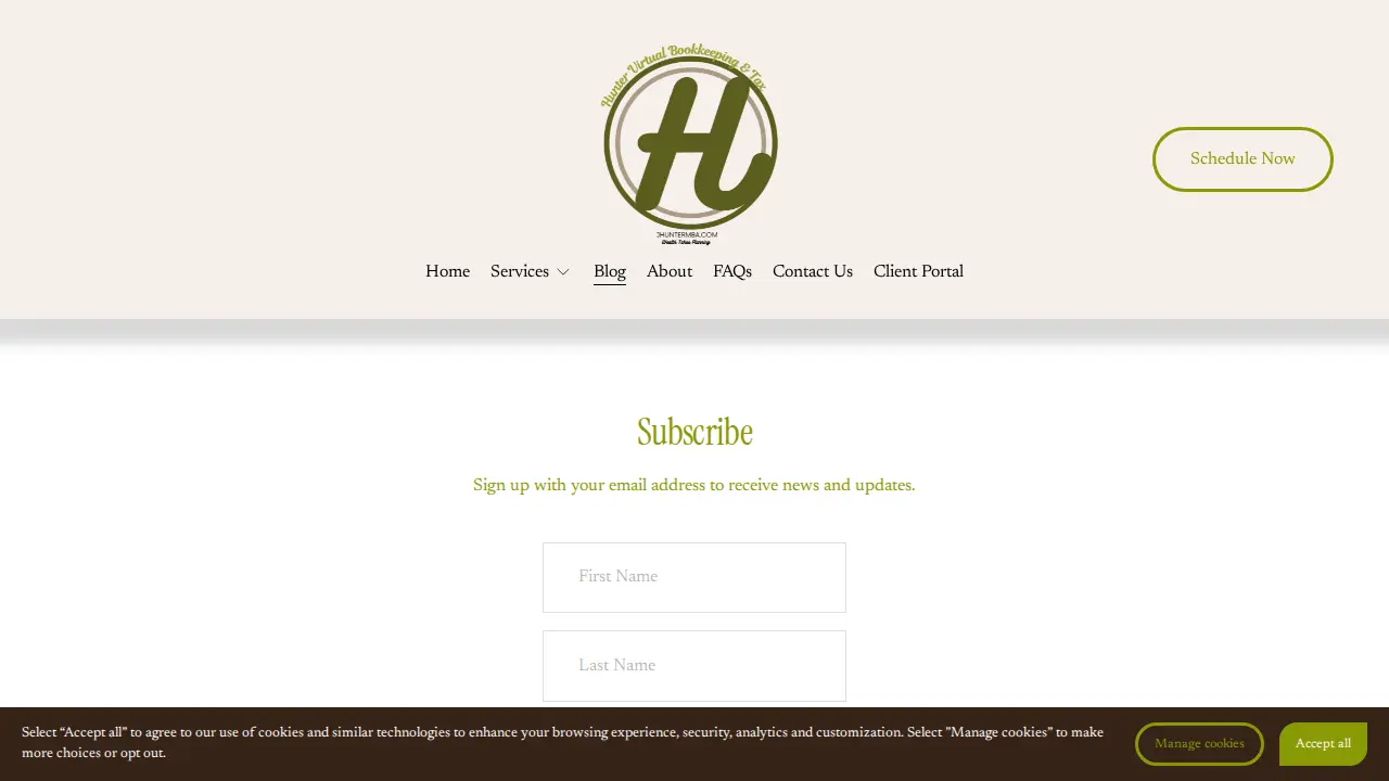 Hunter Virtual Bookkeeping and Tax page