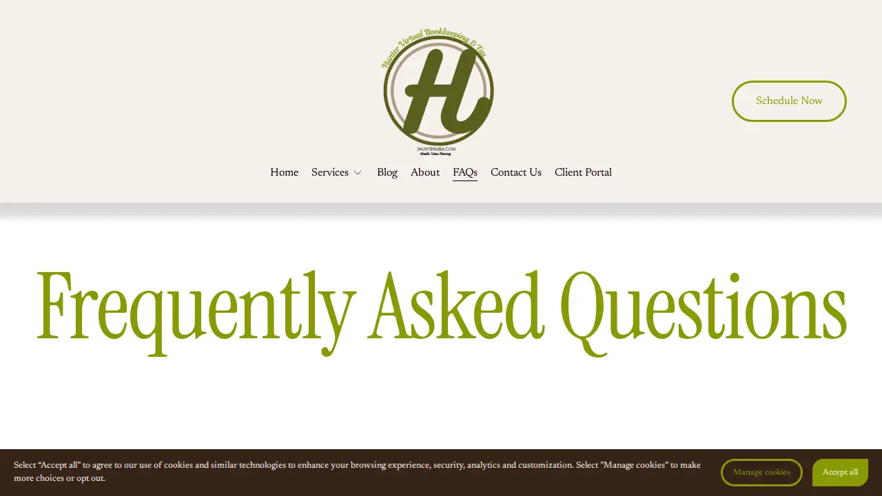 Hunter Virtual Bookkeeping and Tax page