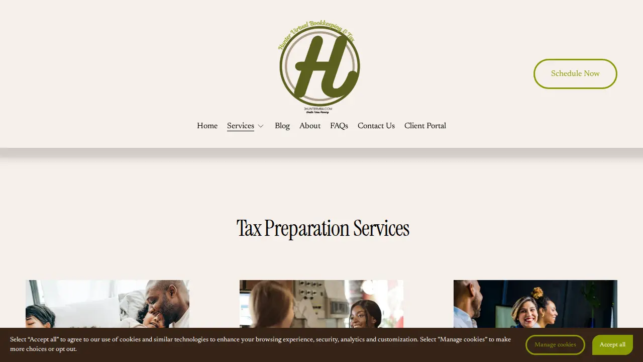 Hunter Virtual Bookkeeping and Tax page