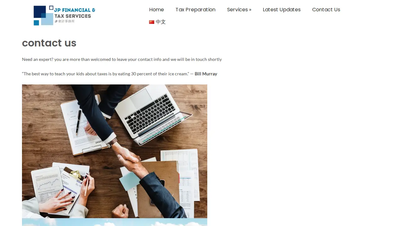 JP Financial & Tax Services, CPA, Tax Prep, Payroll, Sales & Income Tax, IRS Audit, Small Business Accounting, 中文会计师, ITIN 报税 page