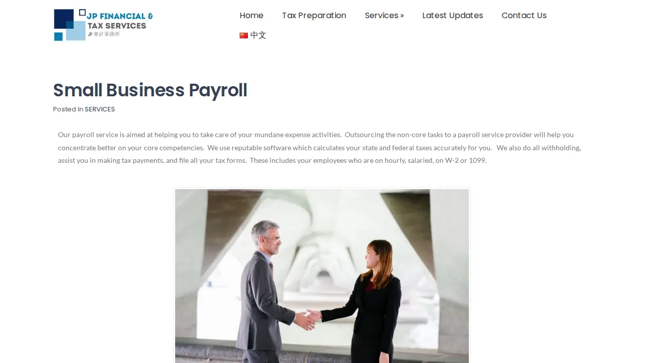 JP Financial & Tax Services, CPA, Tax Prep, Payroll, Sales & Income Tax, IRS Audit, Small Business Accounting, 中文会计师, ITIN 报税 page