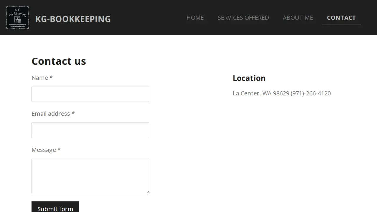 K-G Bookkeeping page