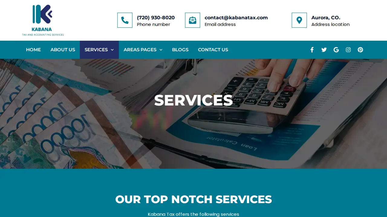 Kabana Tax and Accounting Services page