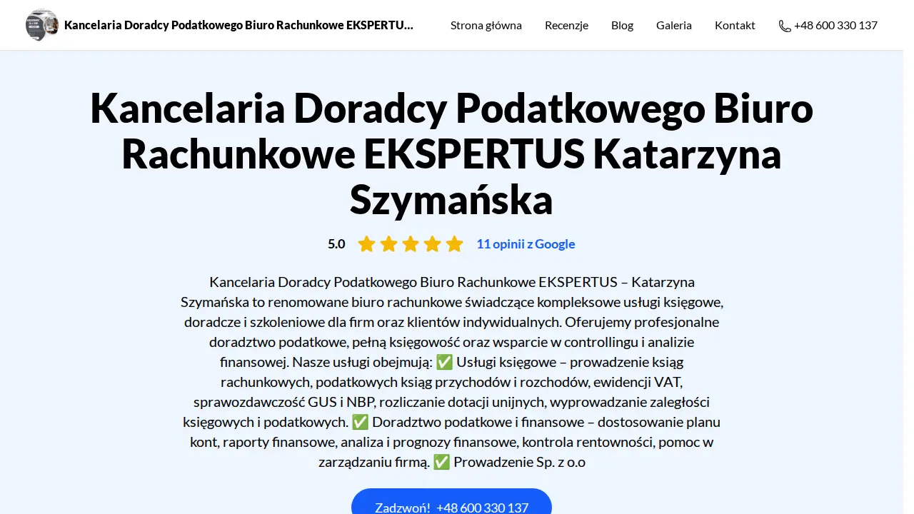 Kancelaria Doradcy Podatkowego Biuro Rachunkowe EKSPERTUS Katarzyna Szymańska website