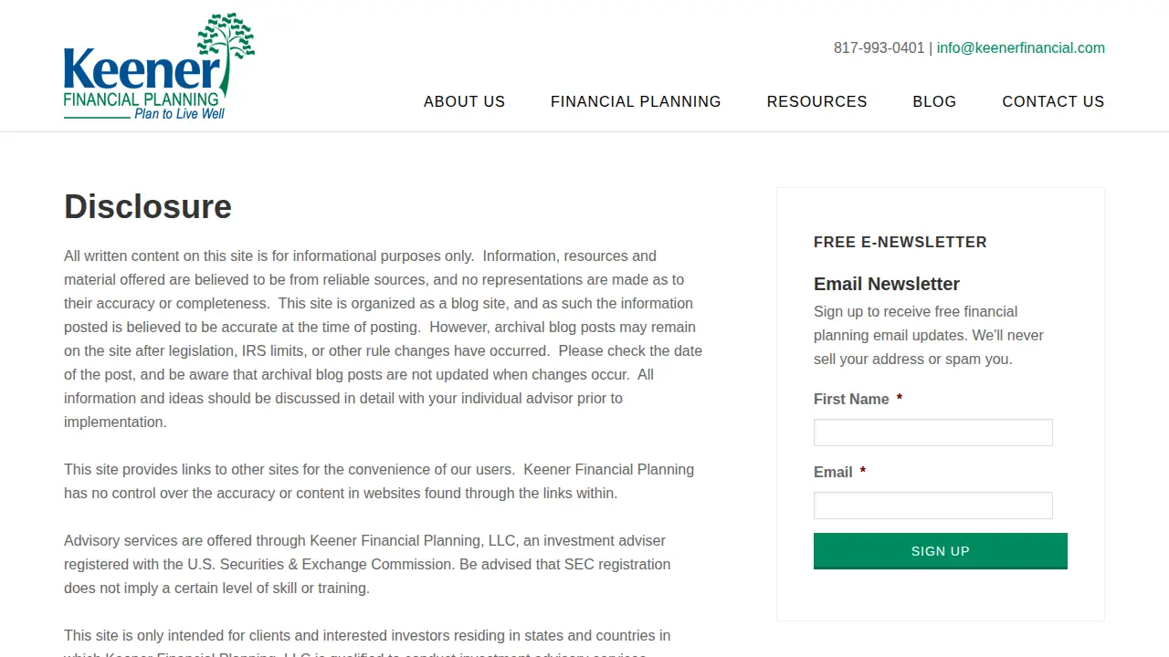 Keener Financial Planning page