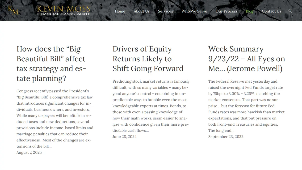 Kevin Moss Financial Management page