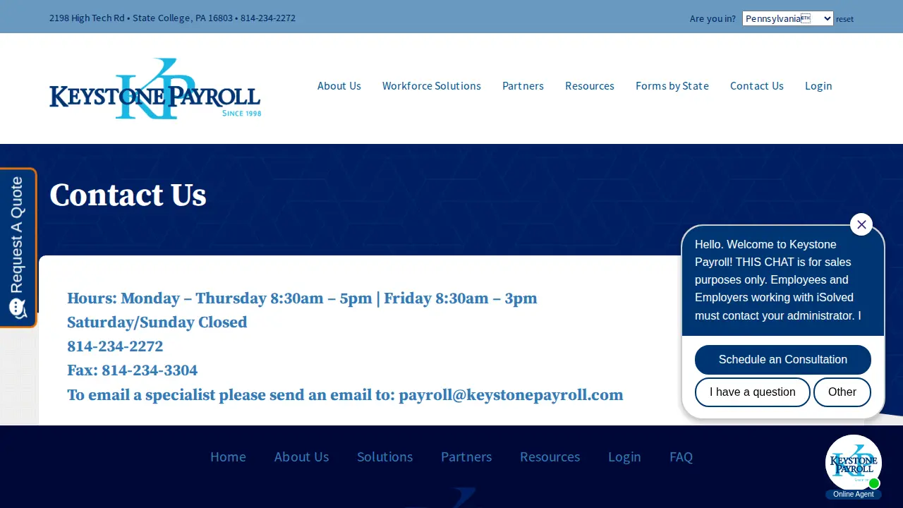 Keystone Payroll page