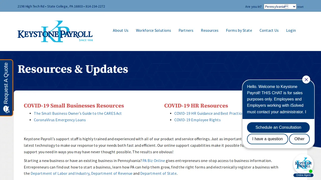 Keystone Payroll page