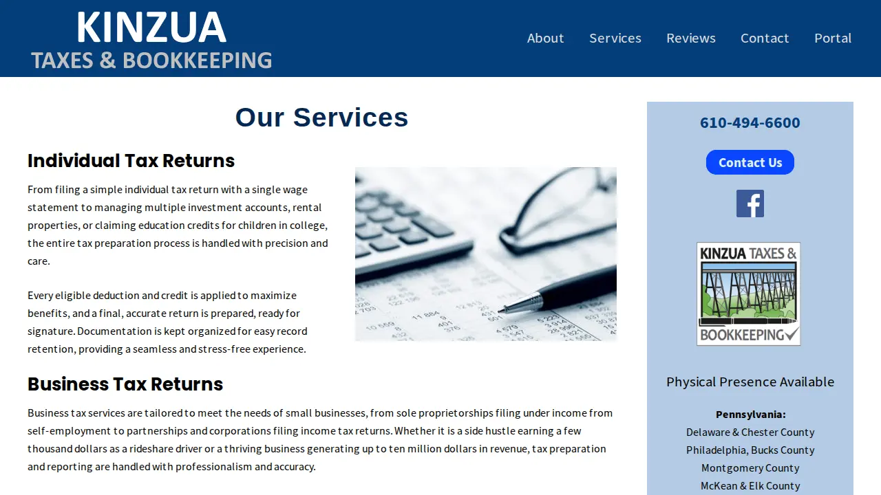 Kinzua Taxes & Bookkeeping page