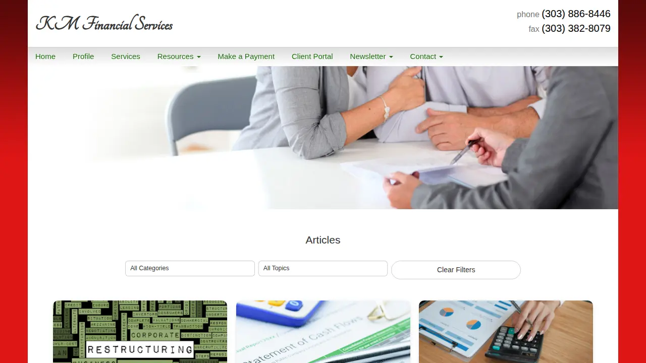 K M Financial Services page