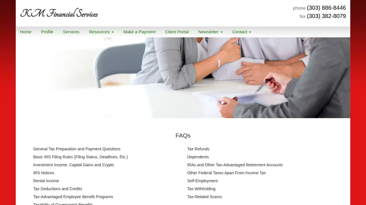 K M Financial Services page