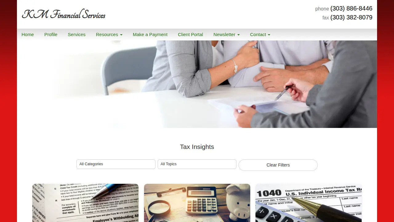 K M Financial Services page