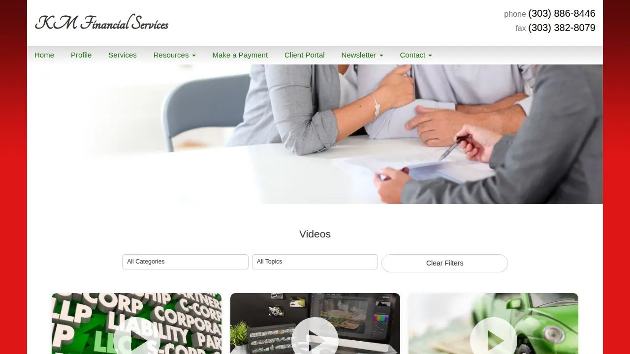 K M Financial Services page