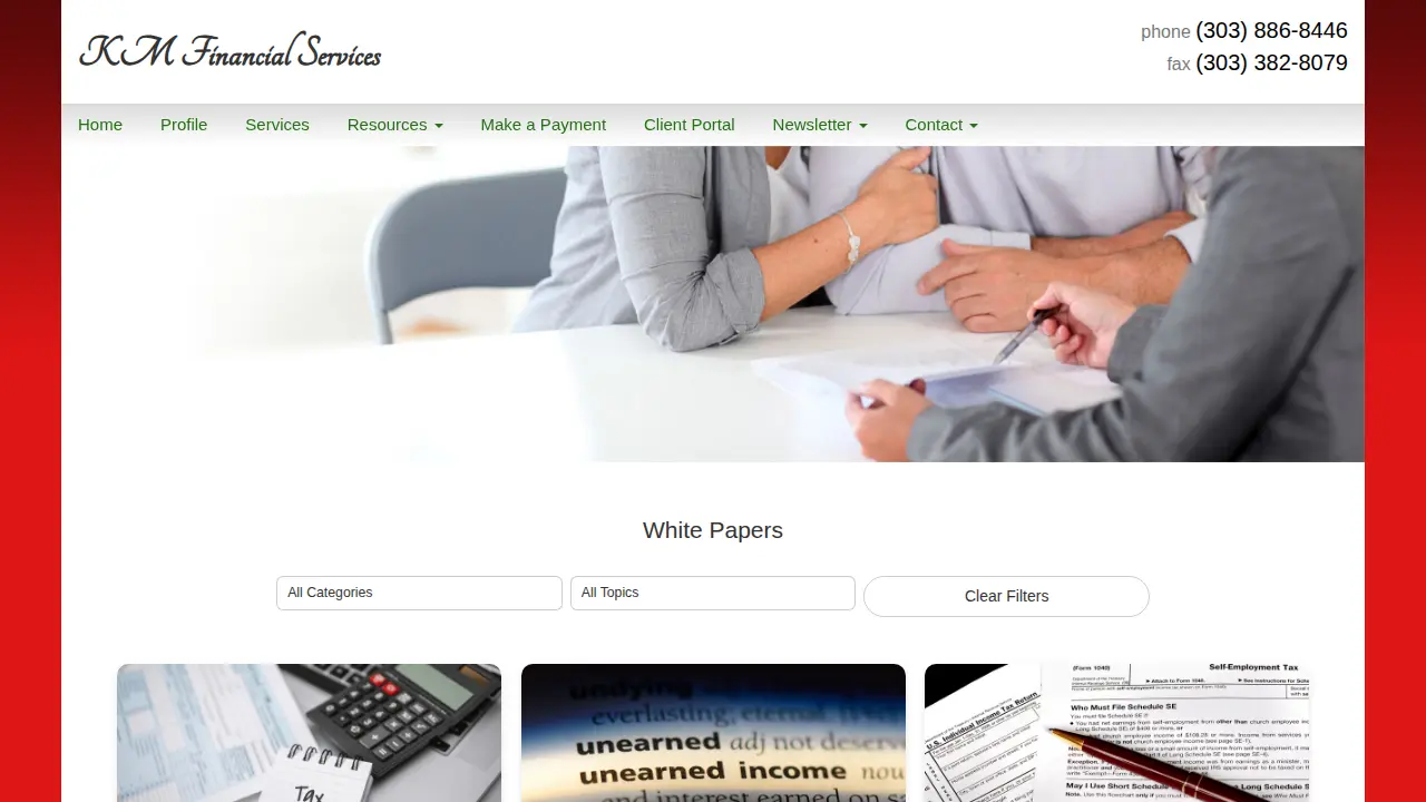 K M Financial Services page