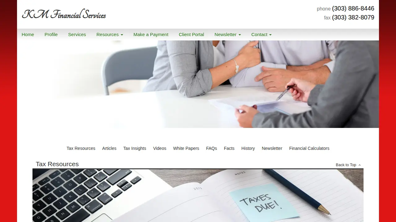 K M Financial Services page