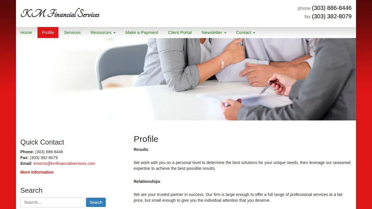 K M Financial Services page