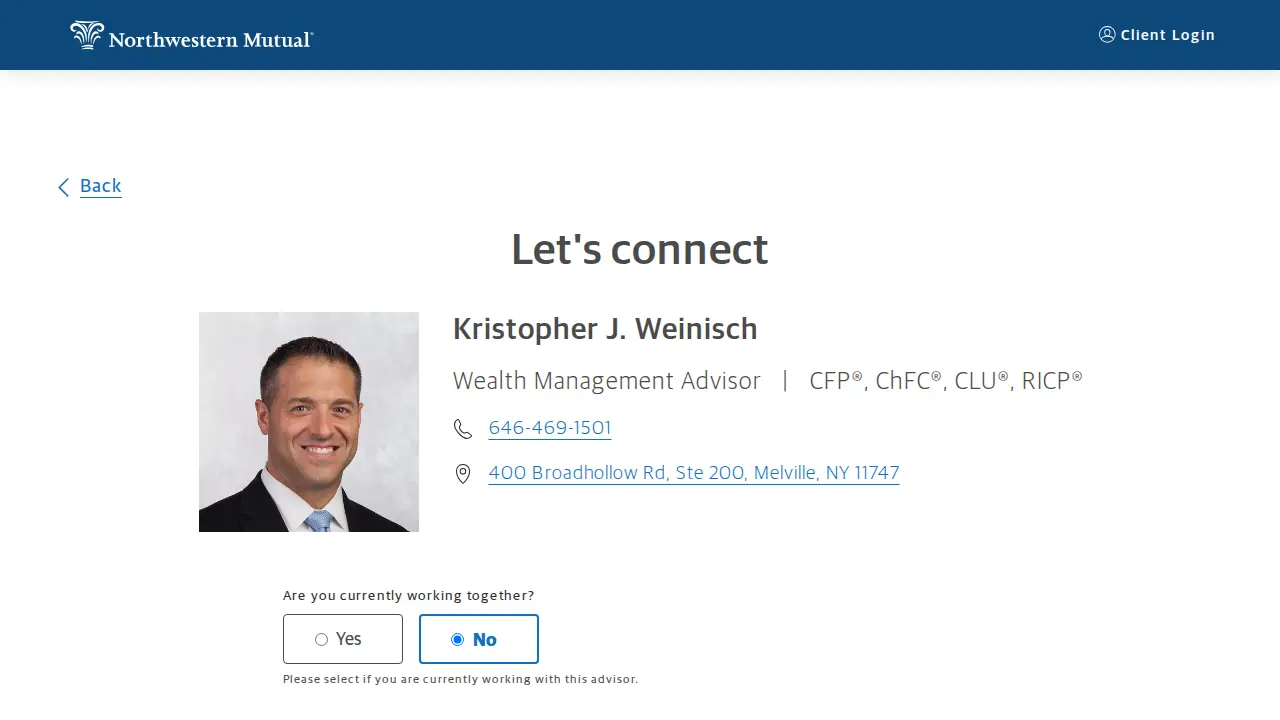 Kristopher J. Weinisch, CFP®, ChFC®, CLU®, RICP®, Wealth Management Advisor page