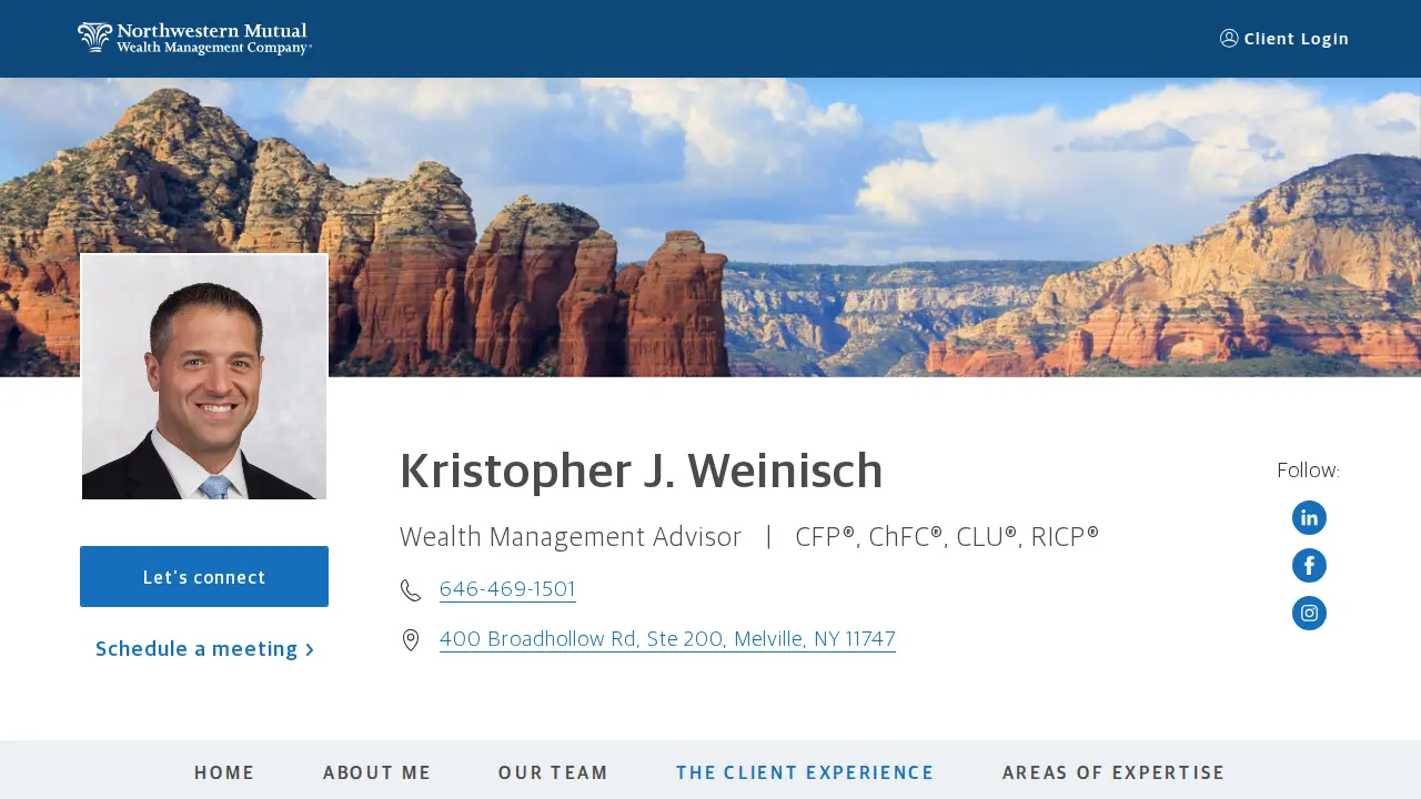 Kristopher J. Weinisch, CFP®, ChFC®, CLU®, RICP®, Wealth Management Advisor page