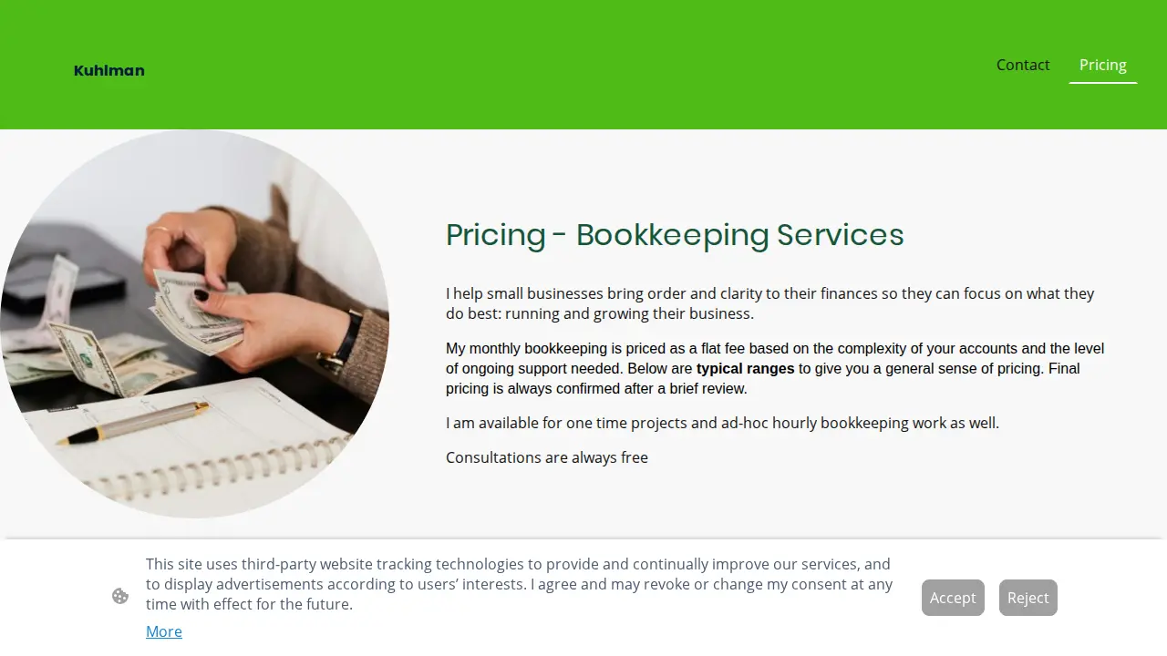 Kuhlman Bookkeeping page