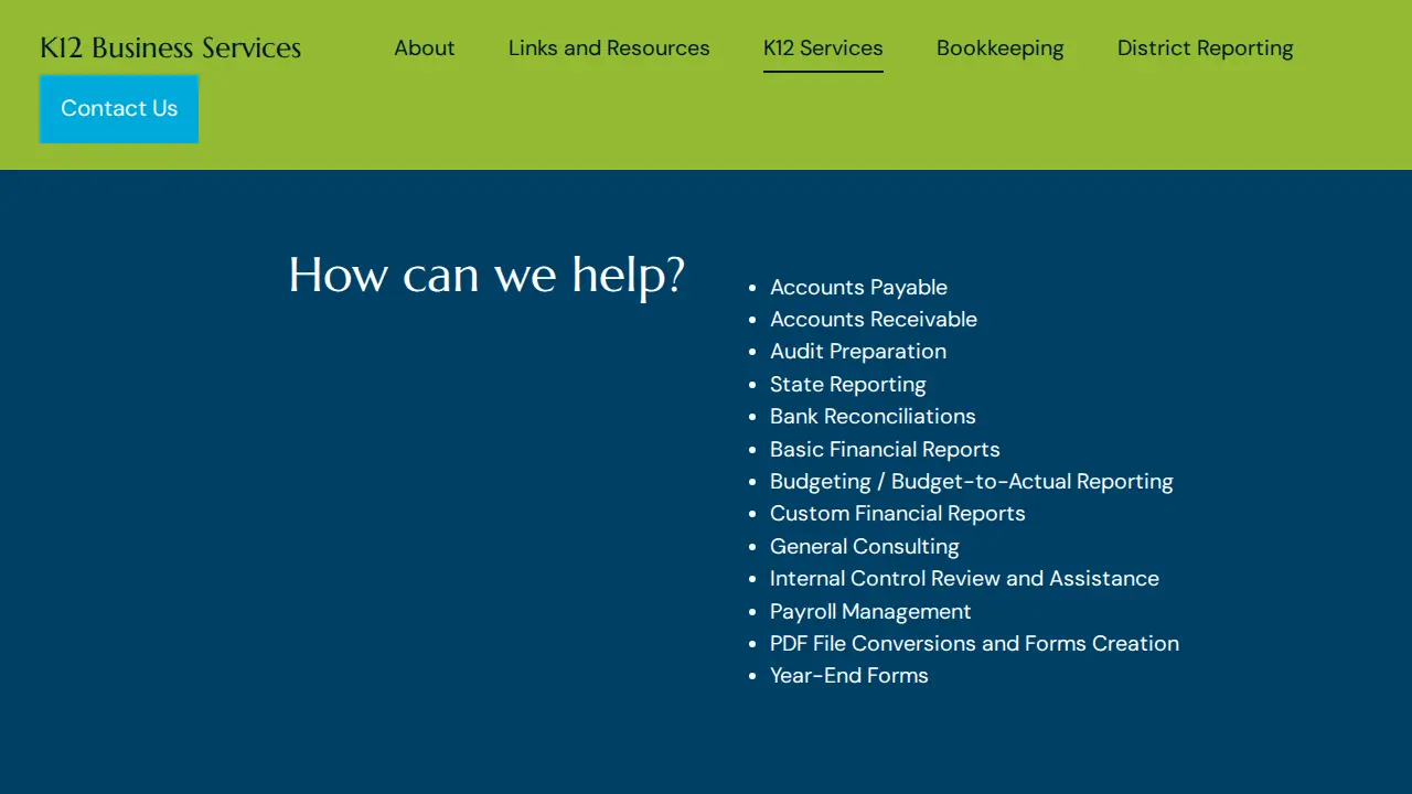 K12 Business Services page