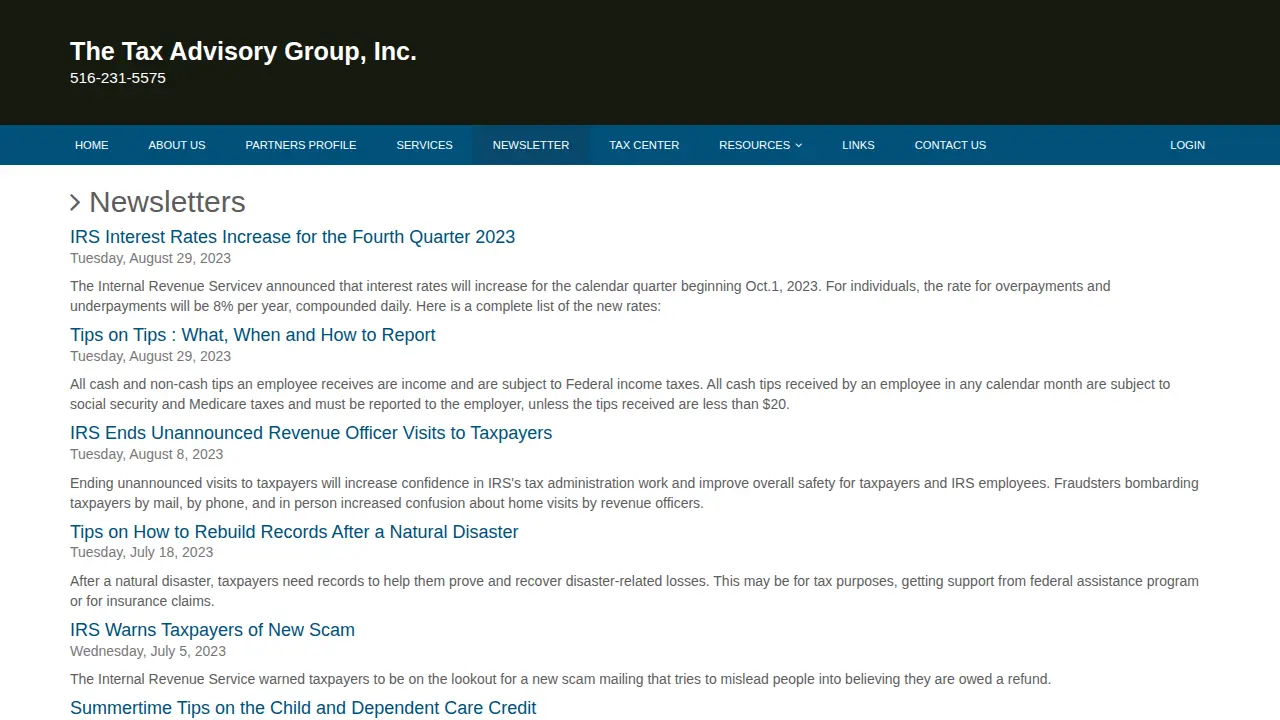 Tax Advisory Group page
