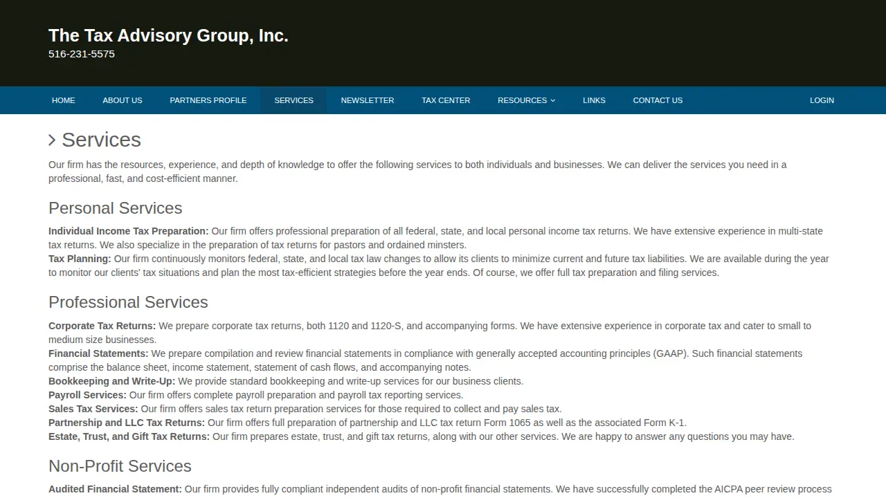 Tax Advisory Group page