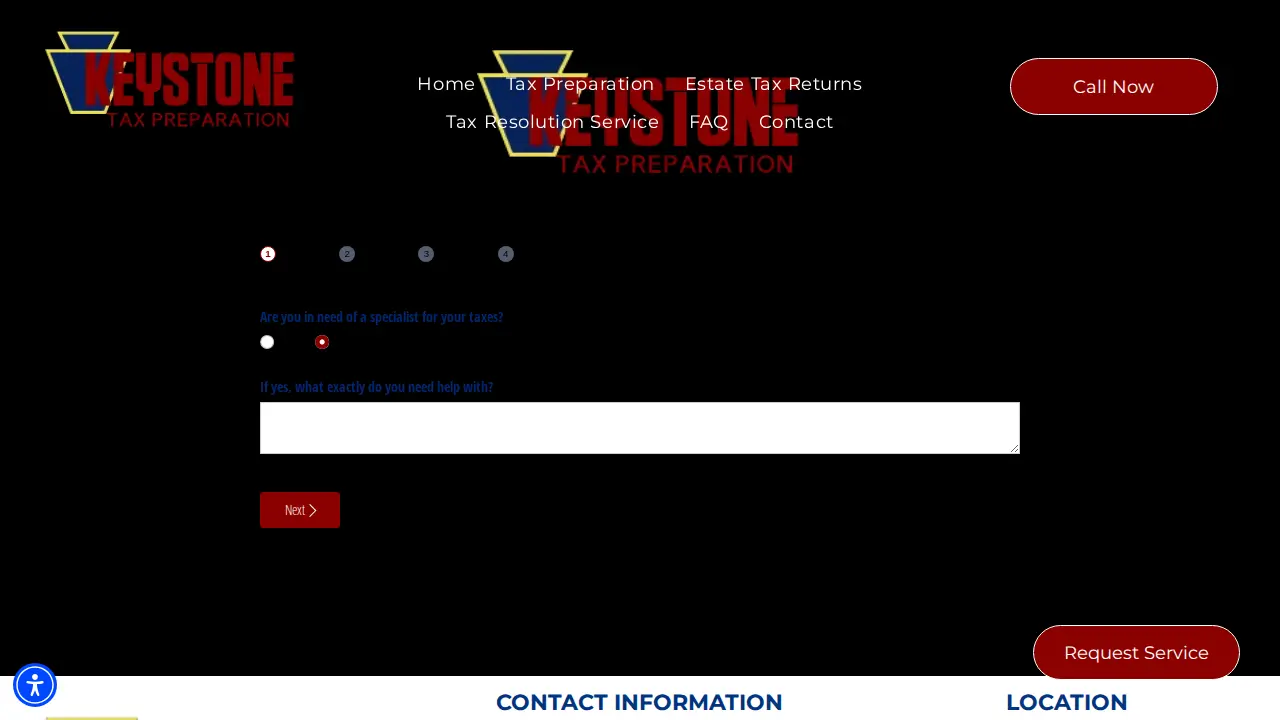 Keystone Tax Preparation page