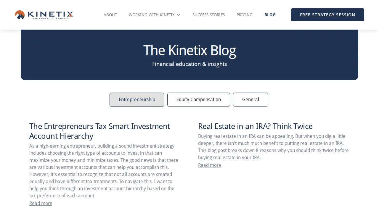 Kinetix Financial Planning page