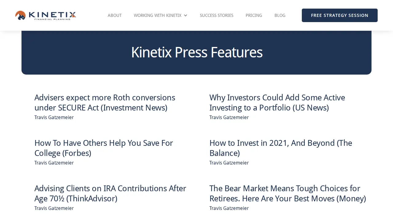 Kinetix Financial Planning page