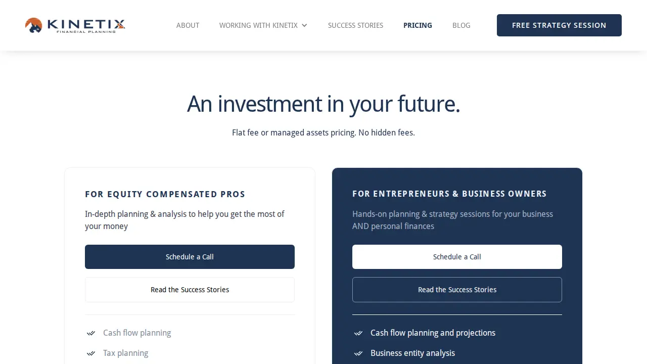 Kinetix Financial Planning page