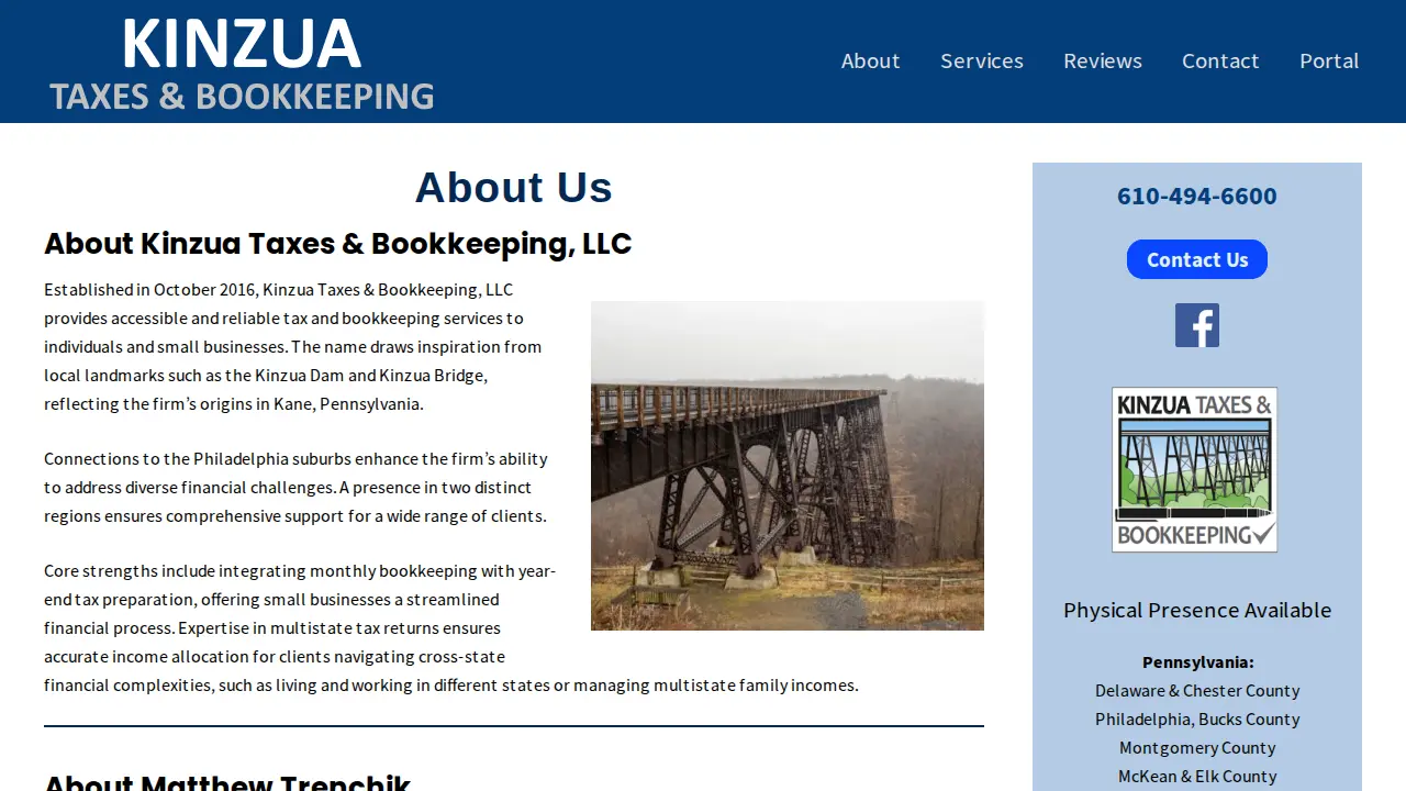 Kinzua Taxes & Bookkeeping page