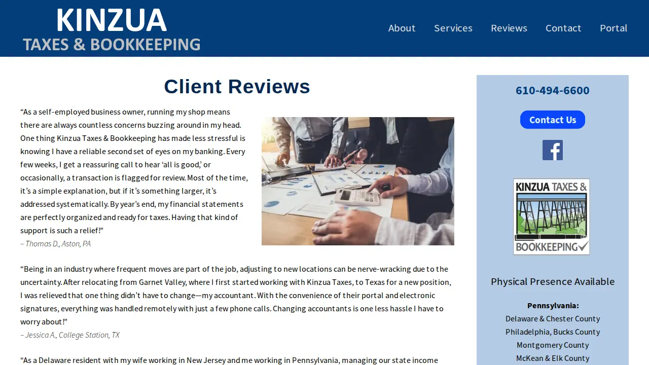 Kinzua Taxes & Bookkeeping page