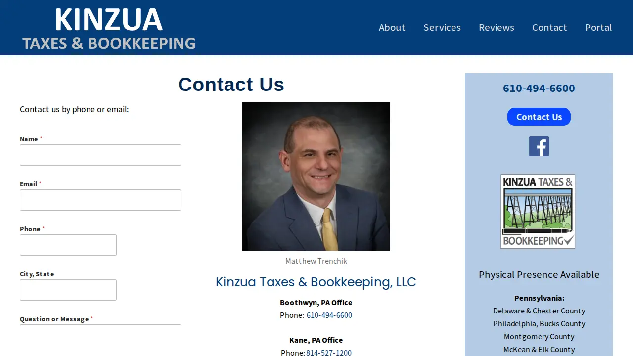 Kinzua Taxes & Bookkeeping page