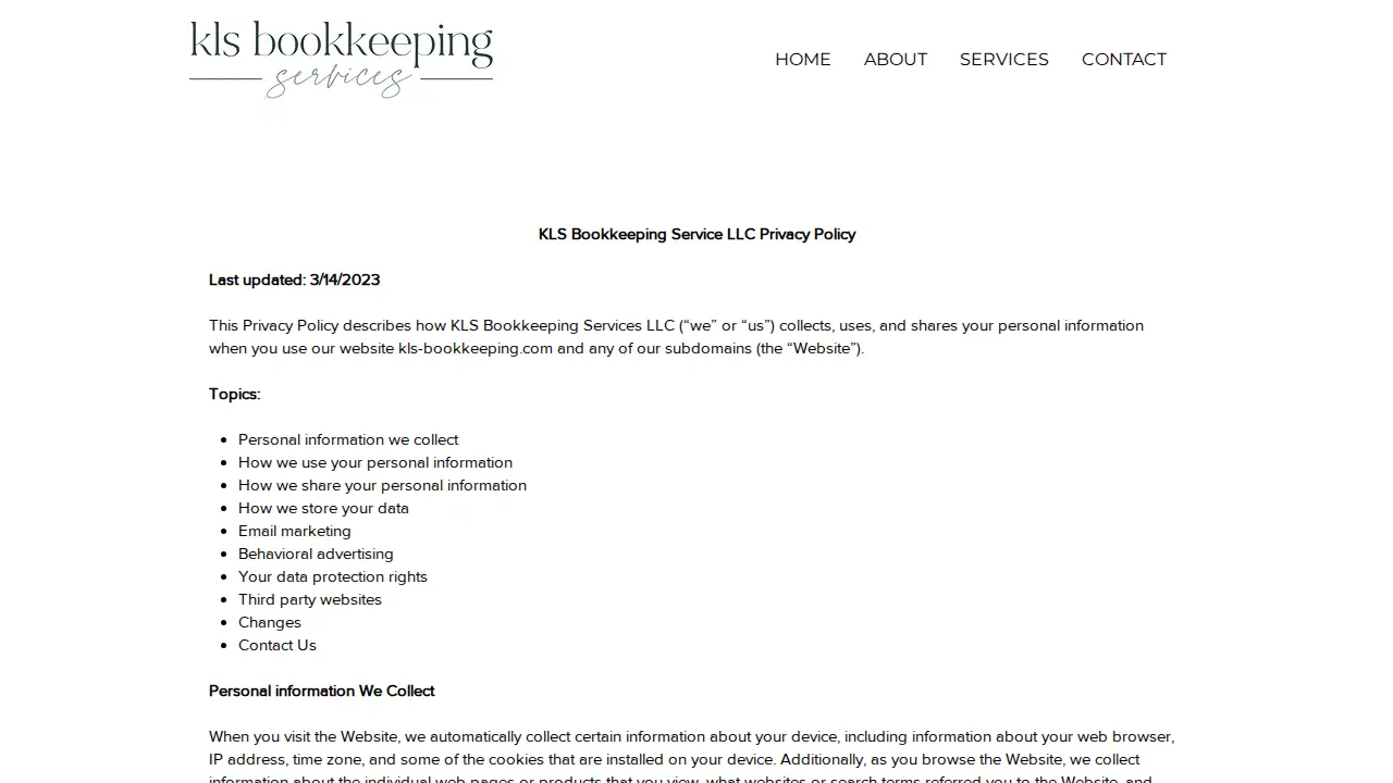 KLS Bookkeeping Services page