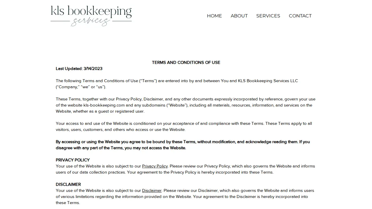 KLS Bookkeeping Services page