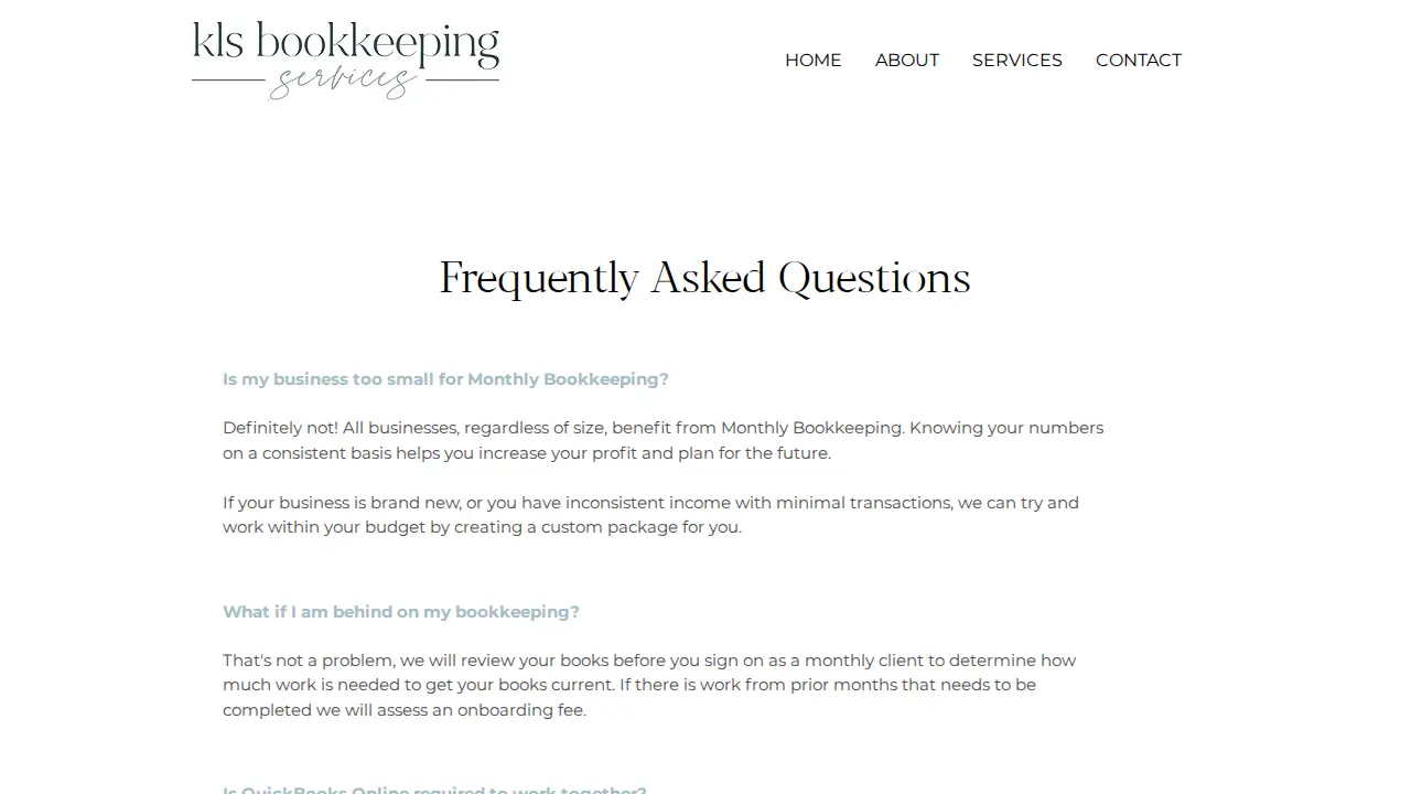 KLS Bookkeeping Services page