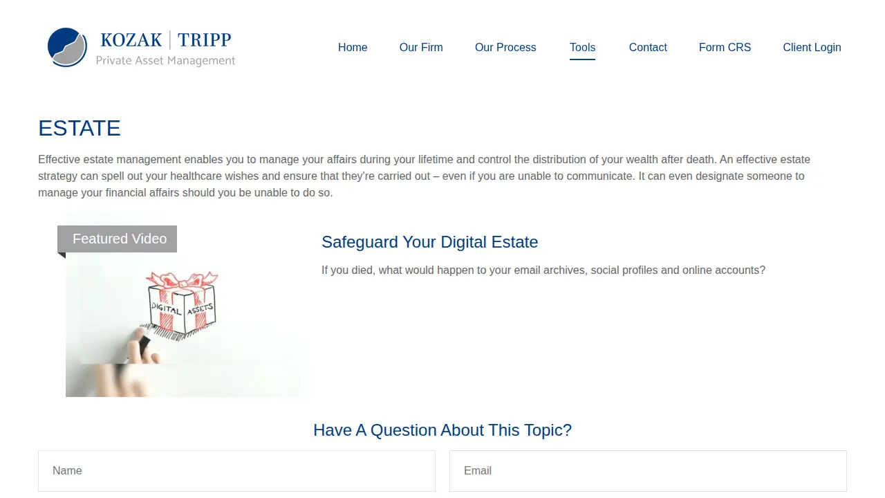 Kozak Tripp Private Asset Management page