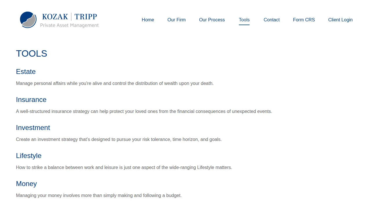 Kozak Tripp Private Asset Management page