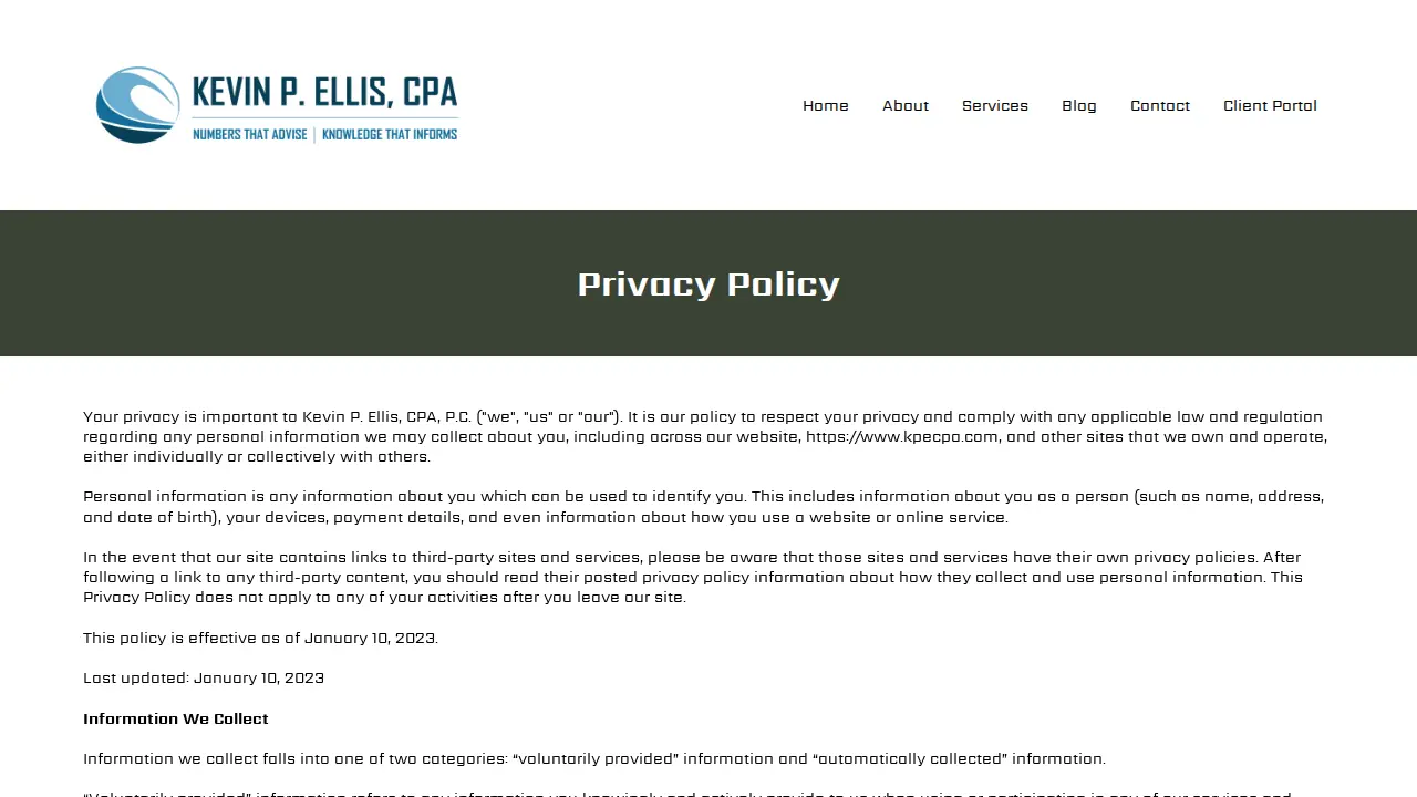 Kevin P Ellis, CPA page