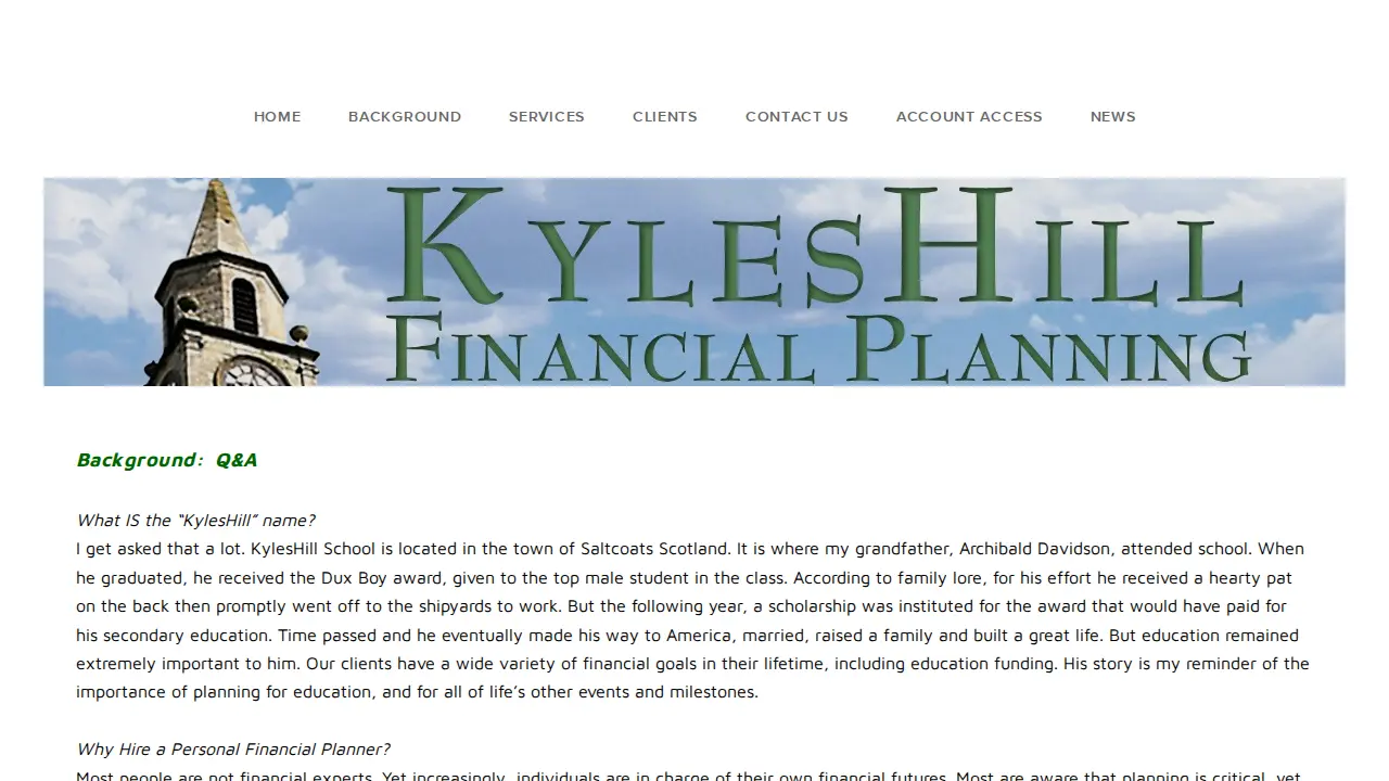 KylesHill Financial Planning page
