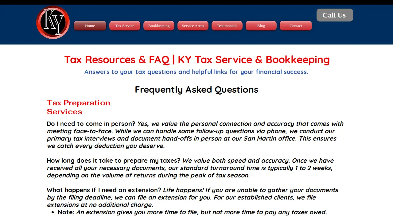 K Y Tax Service & Bookkeeping page