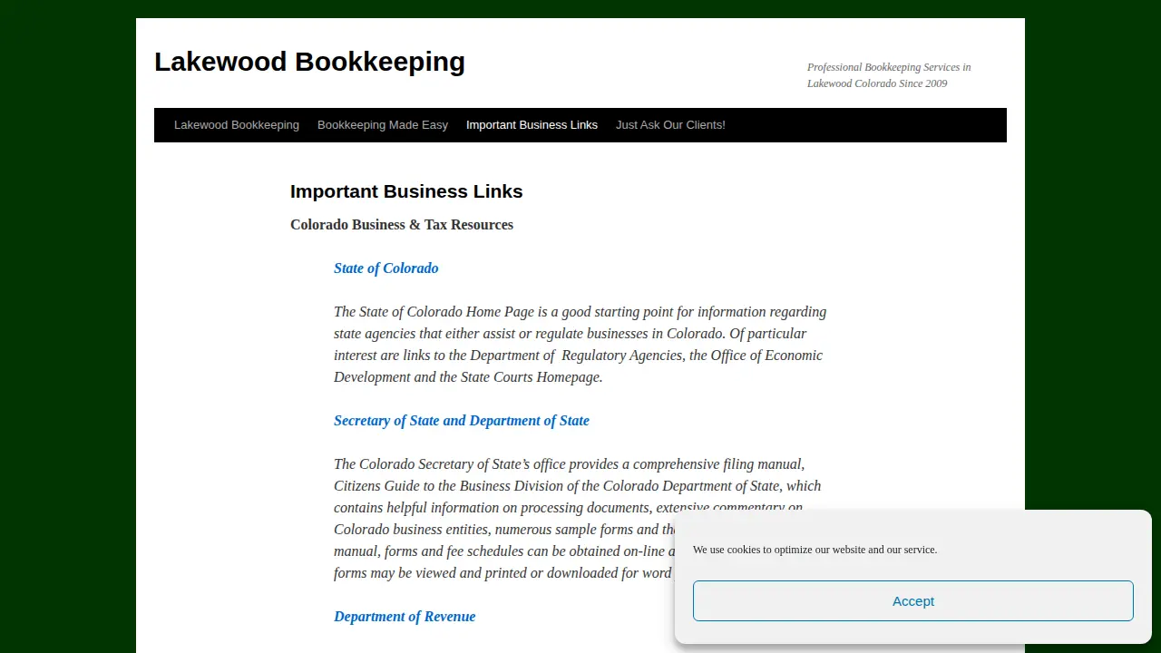Lakewood Bookkeeping page